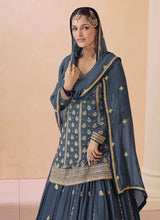 Load image into Gallery viewer, Azure Elegance Greyish Blue Embroidered Stylish Lehenga Choli
