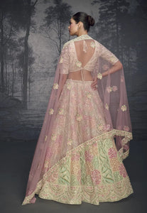 Beige Colour Luxurious Pure Net Handcrafted Lehenga