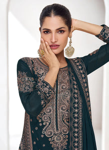 Black Colour Exquisite Embroidered Pant Style Suit