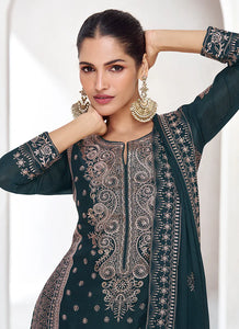 Black Colour Exquisite Embroidered Pant Style Suit