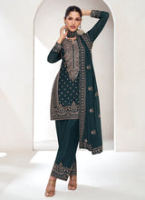 Load image into Gallery viewer, Black Colour Exquisite Embroidered Pant Style Suit
