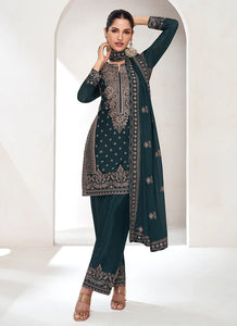 Black Colour Exquisite Embroidered Pant Style Suit