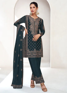 Black Colour Exquisite Embroidered Pant Style Suit