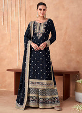 Load image into Gallery viewer, Black Embroidered Sharara Style Suit

