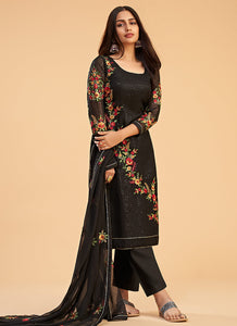 Black Sequins Embroidered Pant Style Suit