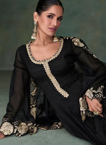 Black Silk Heavy Embroidered Anarkali Gown