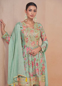 Blooming Grace Floral Print Green Gharara Suit