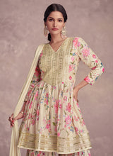 Load image into Gallery viewer, Blooming Grace Floral Print Off White Gharara Suit
