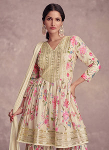 Blooming Grace Floral Print Off White Gharara Suit