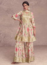 Load image into Gallery viewer, Blooming Grace Floral Print Off White Gharara Suit
