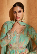 Load image into Gallery viewer, Blooming Grace Teal Green Embroidered Anarkali Gown
