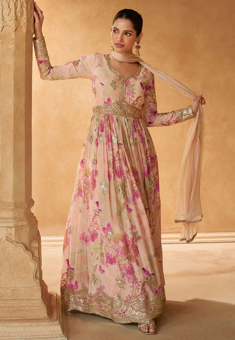 Blooming Grace peach Embroidered Anarkali Gown