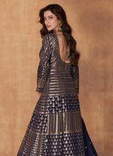 Load image into Gallery viewer, Blue Enchanting Embroidered Anarkali Style Lehenga
