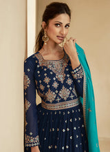 Load image into Gallery viewer, Blue and Turquoise Embroidered Lehenga Choli
