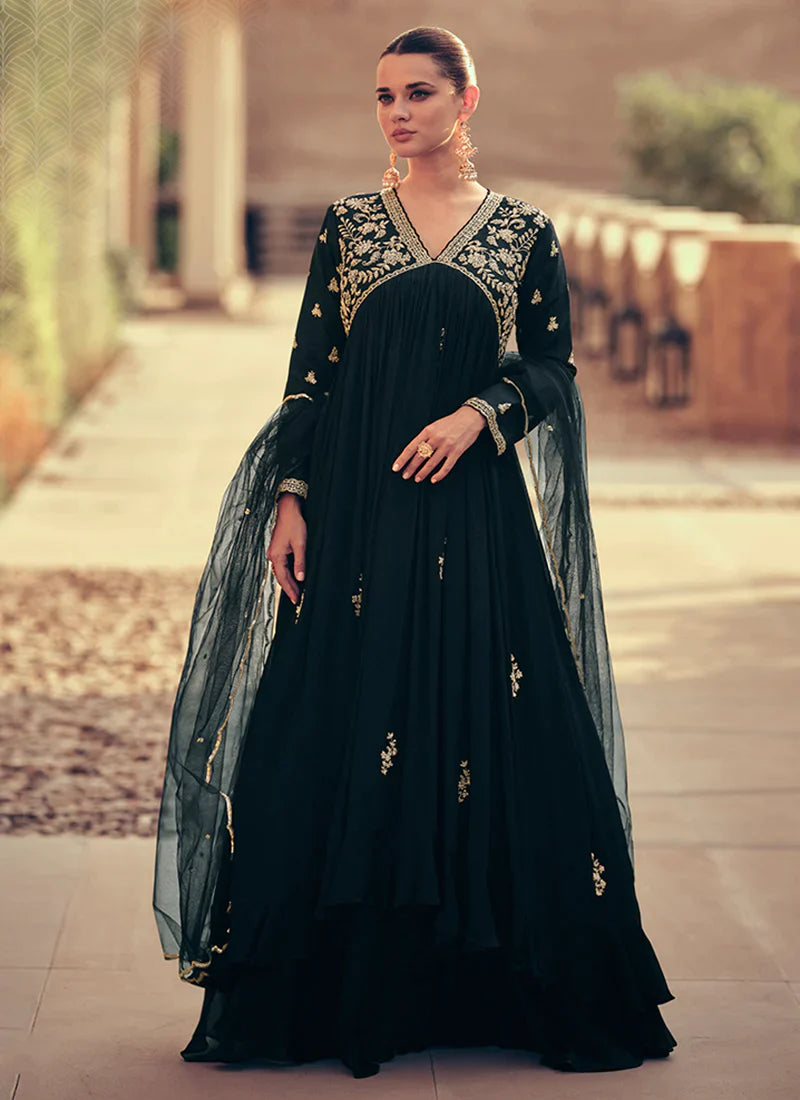 Bottle Green Embroidered Kalidar Anarkali Suit - Indian Anarkali Fashneo Bottle Green Embroidered Kalidar Anarkali Suit - Indian Anarkali Fashneo