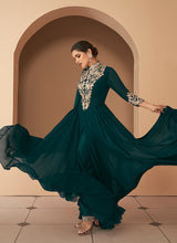Load image into Gallery viewer, Bottle Green Heavy Embroidered Stylish Anarkali
