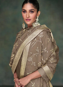 Brown Shade Silk Embroidered Gharara Suit