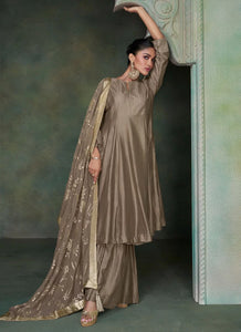 Brown Shade Silk Embroidered Gharara Suit
