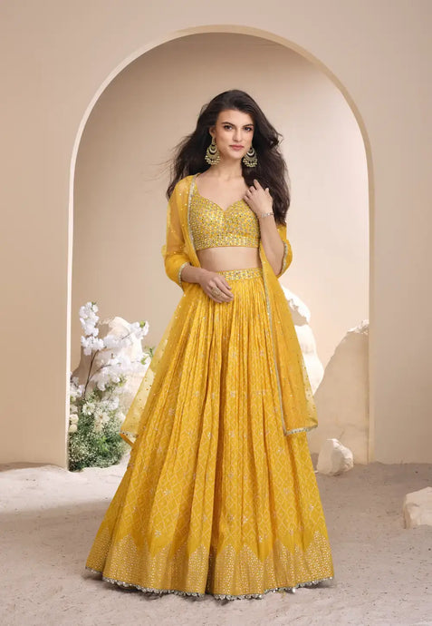 Celestial Grace Embroidered Yellow Lehenga