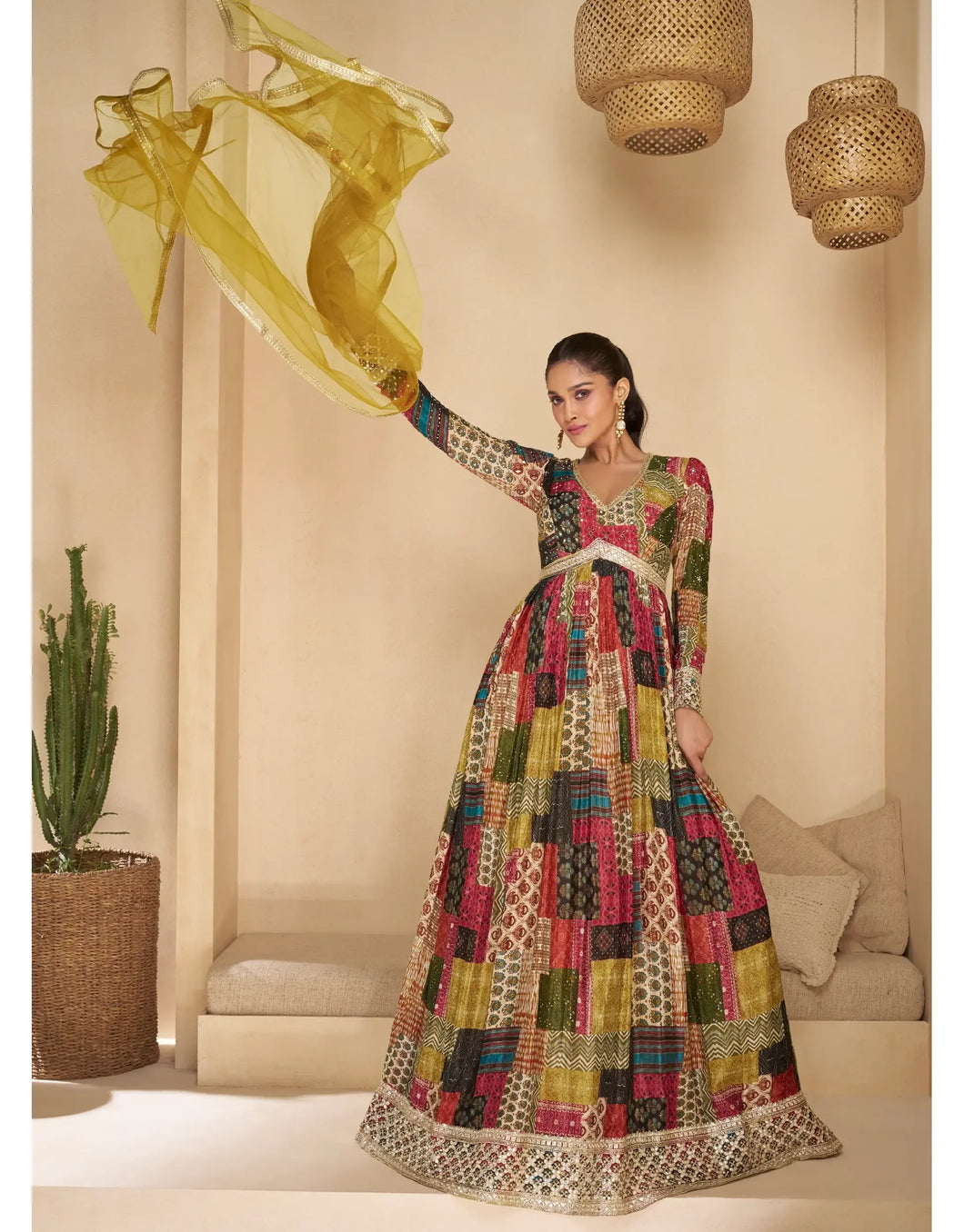 Charming Multicolor Black Floral Embroidered Anarkali