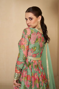 Charming Multicolor Green Floral Embroidered Anarkali