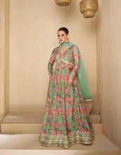 Load image into Gallery viewer, Charming Multicolor Green Floral Embroidered Anarkali
