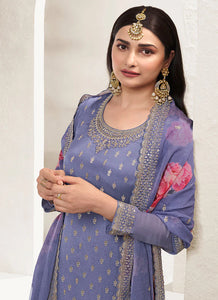 Charming Purple Heavy Embroidered Sharara Suit