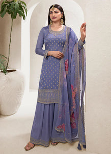 Charming Purple Heavy Embroidered Sharara Suit