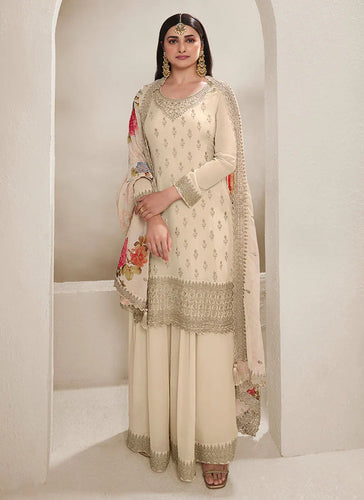 Charming White Heavy Embroidered Sharara Suit