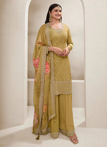 Charming Yellow Heavy Embroidered Sharara Suit