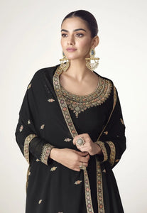 Classic Embroidered Black Anarkali Gown