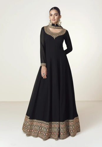 Classic Embroidered Black Anarkali Gown