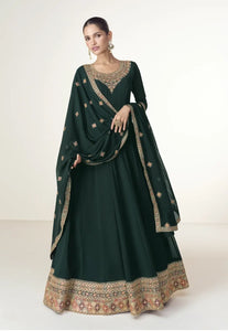 Classic Embroidered Green Anarkali Gown