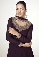 Load image into Gallery viewer, Classic Embroidered Wine Anarkali Gown
