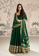 Classic Partywear Embroidered Green Anarkali Gown