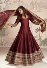 Load image into Gallery viewer, Classic Partywear Embroidered Maroon Anarkali Gown
