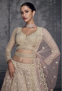 Cream Colour Luxurious Pure Net Handcrafted Lehenga