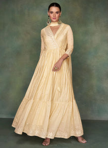 Cream Silk Heavy Embroidered Anarkali Gown