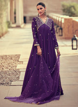 Load image into Gallery viewer, Dark Purple Heavy Embroidered Kalidar Anarkali
