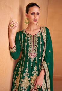 Dream Green Palazzo Pants with Vibrant Floral Embroidery Suit