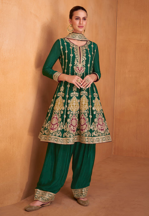 Dream Green Palazzo Pants with Vibrant Floral Embroidery Suit