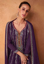 Load image into Gallery viewer, Dream Purple Palazzo Pants with Vibrant Floral Embroidery Suit
