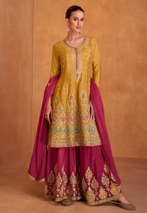 Dream Yellow Palazzo Pants with Vibrant Floral Embroidery Suit