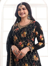 Load image into Gallery viewer, Effortless Black Embroidered Sharara Style Suit
