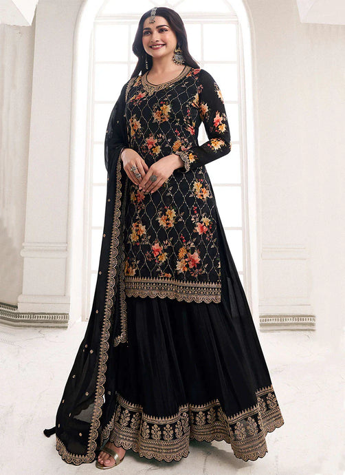 Effortless Black Embroidered Sharara Style Suit