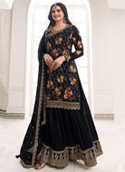 Effortless Black Embroidered Sharara Style Suit