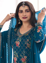 Load image into Gallery viewer, Effortless Blue Embroidered Sharara Style Suit 

