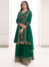 Load image into Gallery viewer, Effortless Green Embroidered Sharara Style Suit
