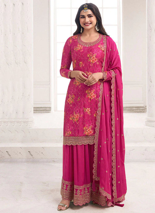 Effortless Pink Embroidered Sharara Style Suit