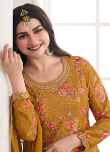 Effortless Yellow Embroidered Sharara Style Suit
